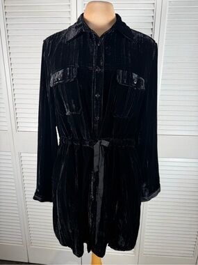 Coldwater Creek Black Velvet Silk Blend Tunic Shirt Dress Petite Large 14/16